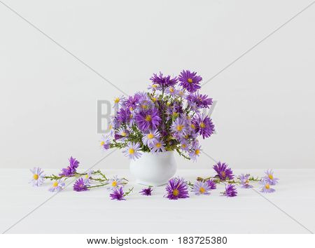 flowers in a ceramic vase on a white background