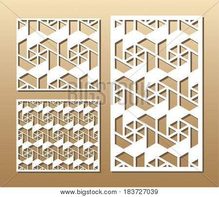 Die cut card. Laser cut vector panel. Cutout silhouette with geometric pattern. A picture suitable for printing, engraving, laser cutting paper, wood, metal, stencil manufacturing.