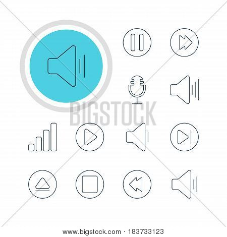 Vector Illustration Of 12 Melody Icons. Editable Pack Of Audio, Rewind, Reversing And Other Elements.