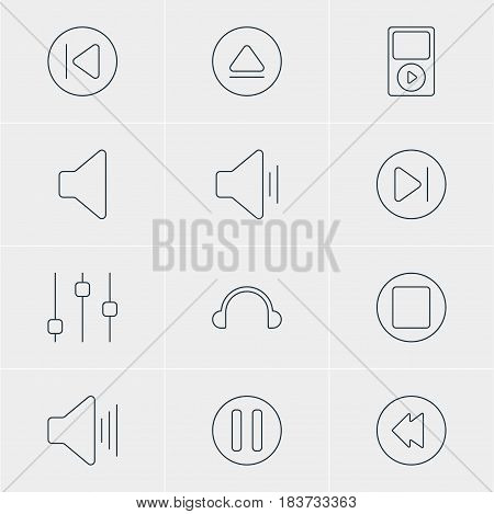 Vector Illustration Of 12 Music Icons. Editable Pack Of Stabilizer, Lag, Subsequent And Other Elements.