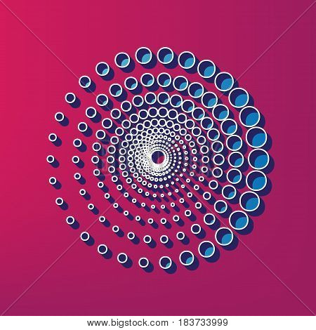 Abstract technology circles sign. Vector. Blue 3d printed icon on magenta background.