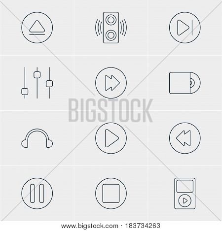 Vector Illustration Of 12 Melody Icons. Editable Pack Of Amplifier, Reversing, Mp3 And Other Elements.