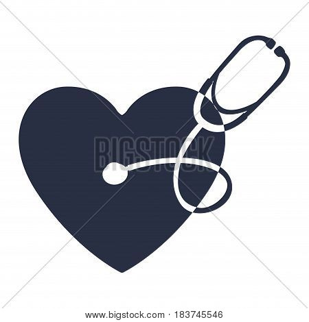 white background with dark blue symbol of heart with stethoscope vector illustration