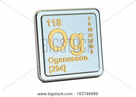 Oganesson Og chemical element sign. 3D rendering isolated on white background