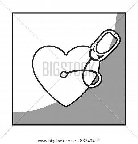 grayscale square frame shading with heart and stethoscope vector illustration