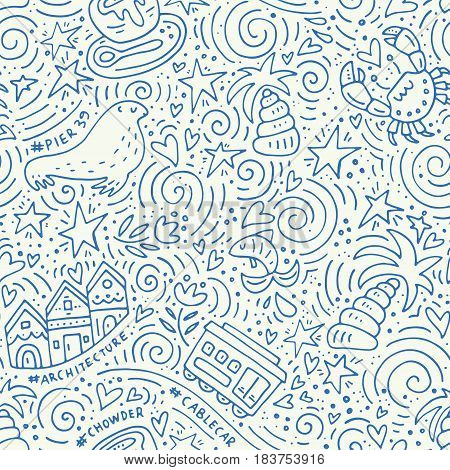 Seamless pattern with San Fransisco symbols. Vector texture - USA series.