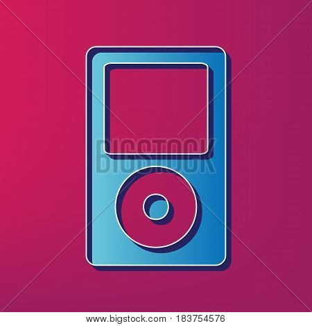Portable music device. Vector. Blue 3d printed icon on magenta background.