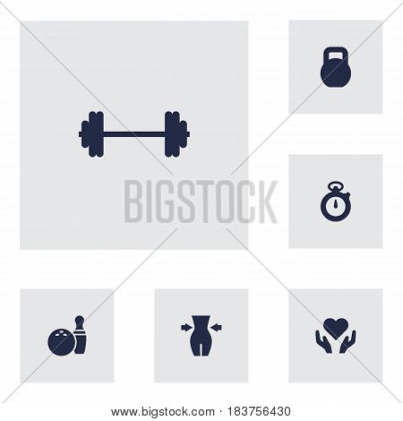 Set Of 6 Training Icons Set.Collection Of Timer, Slimming, Kegling And Other Elements.