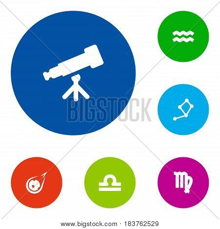 Set Of 6 Horoscope Icons Set.Collection Of Water Bearer, Horoscope, Binoculars And Other Elements.