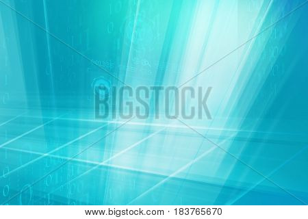 Graphical High Tech Background with Binary Code in Modern Enclosed Studio.