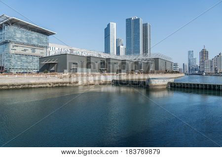 River And Modern Buildings Against Skyreflection of cityscape in rivershot in ShanghaiChina.