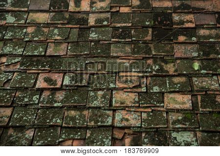 Very Old Dirty Roof Tile Of Thai Asian Temple Roof Style Architecture Pattern Background