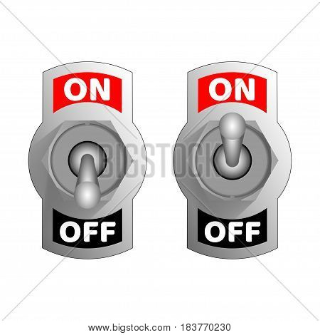 Metallic toggle switcher. Realistic switcher design. Vector chrome toggle switcher. Red and black on off