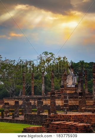 Sukhothai, Thailand - January 18 2017: Wat Mahathat Temple In The Precinct Of Sukhothai Historical P