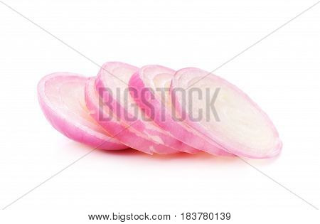 Sliced red onion rings isolated on white background cutout