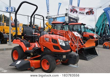 VILNIUS LITHUANIA - APRIL 27: Kioti CS2610 tractor on April 27 2017 in Vilnius Lithuania. Kioti Tractor s the trade name for Daedong tractors in North America and Europe.