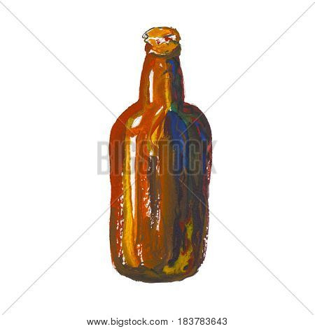 The beer bottle isolated on white background watercolor illustration in hand-drawn style.
