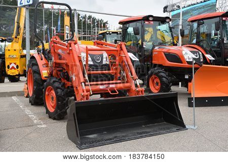 VILNIUS LITHUANIA - APRIL 27: Kioti KL4010 tractor on April 27 2017 in Vilnius Lithuania. Kioti Tractor s the trade name for Daedong tractors in North America and Europe.
