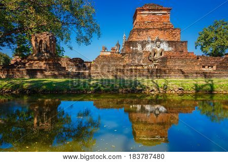 Sukhothai, Thailand - January 16 2017: Wat Mahathat Temple In The Precinct Of Sukhothai Historical P