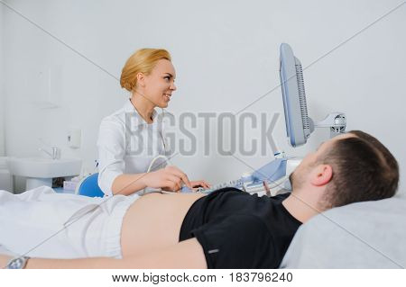 Doctor Examine A Patient Abdomen Usg