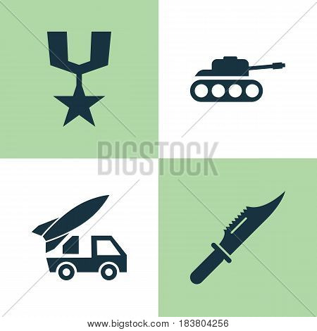 Battle Icons Set. Collection Of Order, Ordnance, Cutter And Other Elements. Also Includes Symbols Such As Ordnance, Tank, Mechanism.
