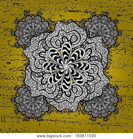 Traditional Classic White Vector Pattern On Yellow Background With White Elements. Oriental Ornament