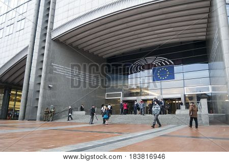 BRUSSELS, BELGIUM. January 25, 2017. The European Parliament, main building in central Brussels stock image.