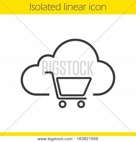 Buy cloud storage space linear icon. Shopping cart thin line illustration. Cloud computing contour symbol. Vector isolated outline drawing