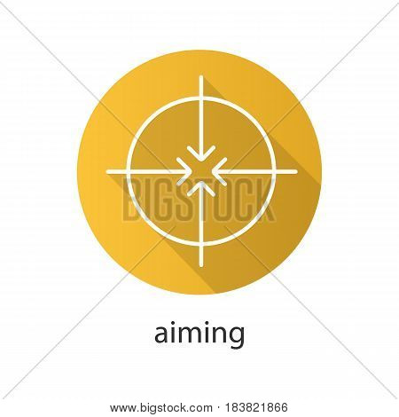 Aiming flat linear long shadow icon. Abstract metaphor. 4 arrows aiming to the center. Vector line symbol