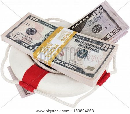 Life ring surroung money - concept of saving momey or emergency fund