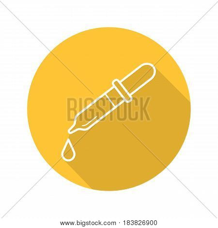 Pipette with drop flat linear long shadow icon. Medical dropper. Vector line symbol