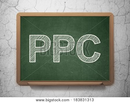 Marketing concept: text PPC on Green chalkboard on grunge wall background, 3D rendering