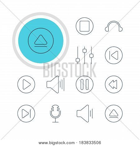 Vector Illustration Of 12 Music Icons. Editable Pack Of Start, Earphone, Subsequent And Other Elements.