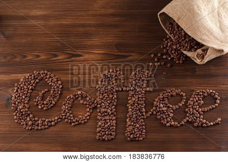 Lettering Coffee. Coffee Beans In The Form Of A Text Coffee