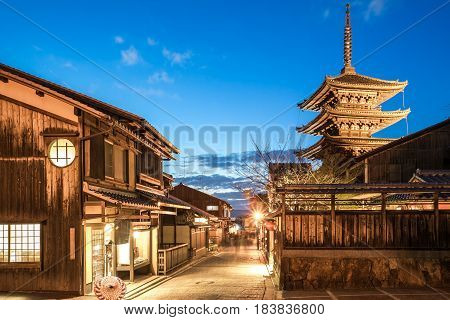 Night In Kyoto With Yasaka Pagoda At Night In Kyoto, Japan