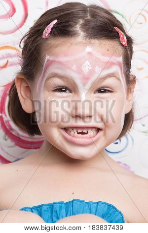 Portrait Of The Girl With Makeup On Her Face