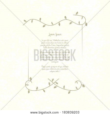 Vintage decorative frame. Retro template place for text poem invitation restaurant menu quotes. Shabby paper background. Vector