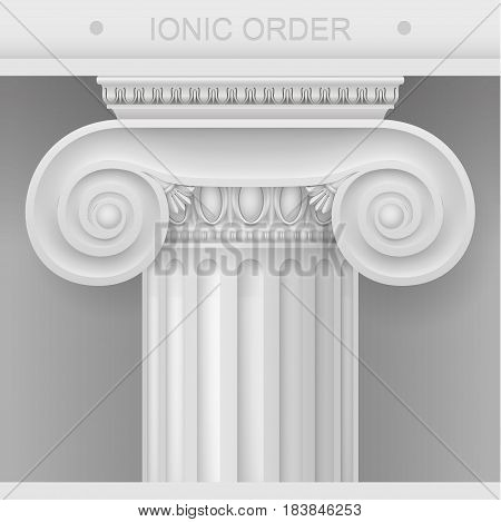 White Capital of the Ionic column. Classical architectural support. Vector graphics
