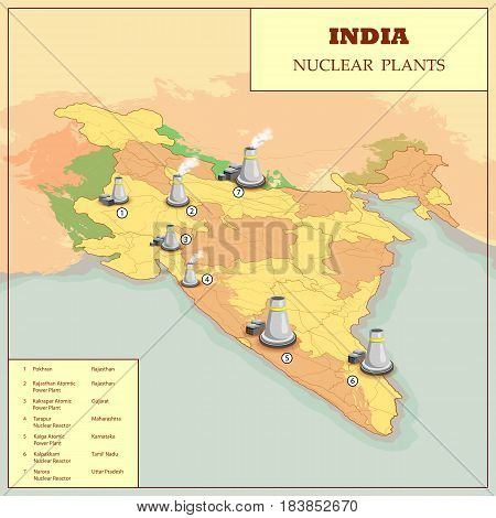 easy to edit vector illustration of Nuclear Plant Map Of India