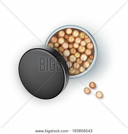 Vector Open Bronzing Pearls box with Black Cap Rouge Balls Isolated on White Background