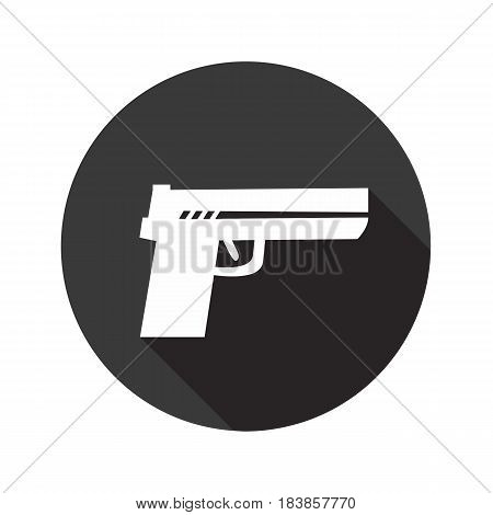 Gun vector flat icon with shadow. Round button