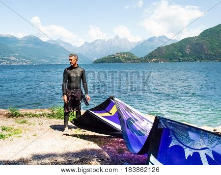 Kitesurfing Action At The Lake