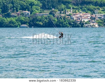 Kitesurfing Action At The Lake