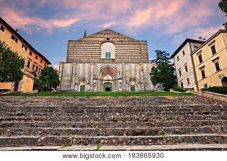 Todi, Umbria, Italy: view at sunset of the medieval catholic church of San Fortunato in the center of the city