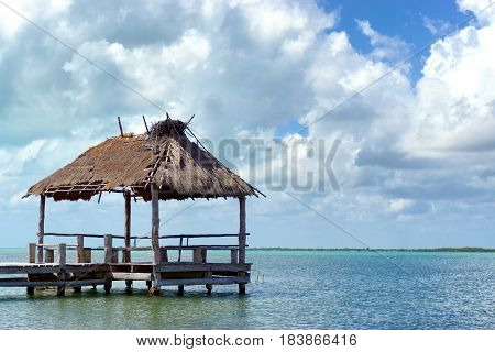 Rustic pier in Punta Allen Mexico in the Sian Kaan Biosphere Reserve near Tulum