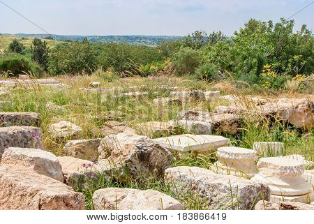 Archeological ruins ancient buildings in Beit Guvrin national Park, Israel.