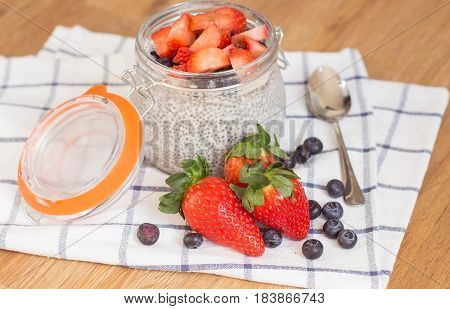 Chia Seeds. A Delicious Healthy Breakfast. Diet. Berries And Pudding.