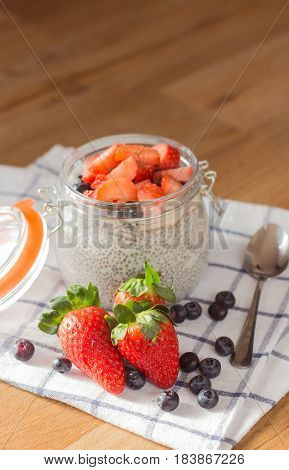 Chia Seeds. A Delicious Healthy Breakfast. Diet. Berries And Pudding.