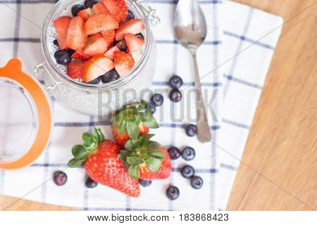 Chia Seeds. A Delicious Healthy Breakfast. Diet. Berries And Pudding.