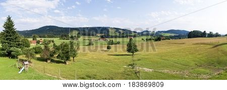 Allgau Panorama, Mountains And Green Meadows